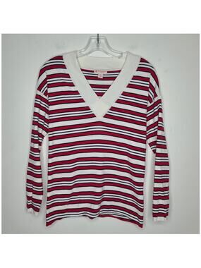 Brooks Brothers Red Fleece red white blue striped long sleeve v-neck sweater XS